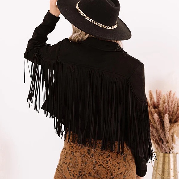 Jackets & Blazers - Black Fringe Western Jacket - Women
